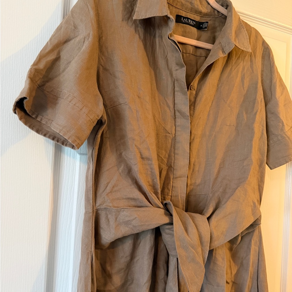 Ralph Lauren Knot-Tie Midi Shirt Dress in Camel Brown - Picture 9 of 9